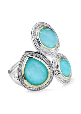 2T Rock Candy® 3-Stone 18K Gold, Sterling Silver, Turquoise & Diamond Ring