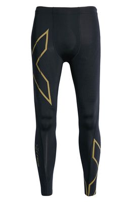 2XU Light Speed Compression Running Tights in Black/Gold Reflective