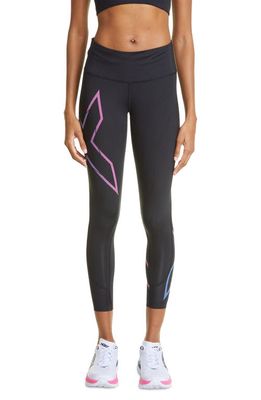2XU Light Speed Mid Rise Compression Running Tights in Black/Festival Ombre Reflect