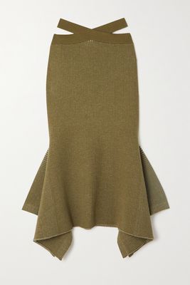 3.1 Phillip Lim - Asymmetric Cutout Ribbed Two-tone Wool-blend Skirt - Brown