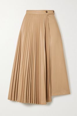 3.1 Phillip Lim - Asymmetric Pleated Faux Leather Midi Skirt - Neutrals