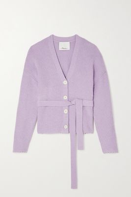 3.1 Phillip Lim - Belted Scalloped Ribbed-knit Cardigan - Purple