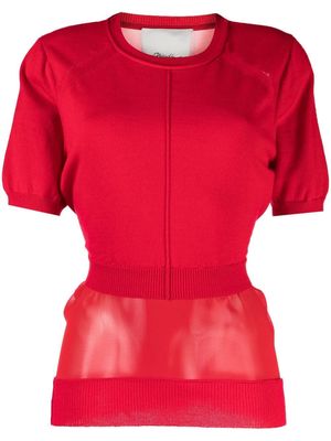 3.1 Phillip Lim panelled short-sleeve knitted top - APPLE RED