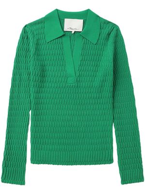 3.1 Phillip Lim V-neck embroidered polo top - Green
