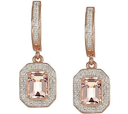 3.30 cttw Morganite & 3/10 cttw Diamond Earring s, Sterling