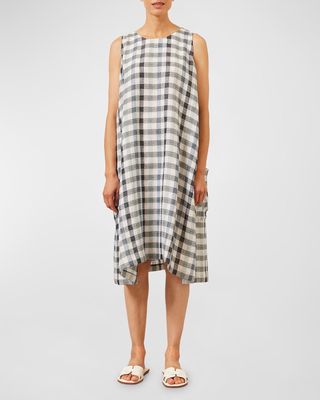 3/4-Length Side Pleated Sleeveless Dress