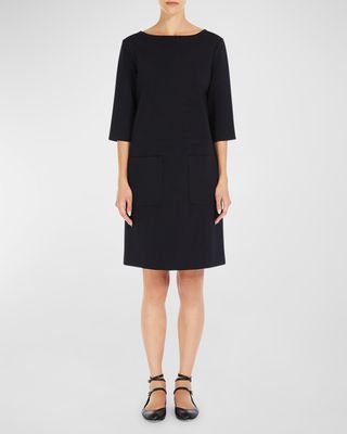 3/4-Sleeve Bateau-Neck Jersey Midi Dress