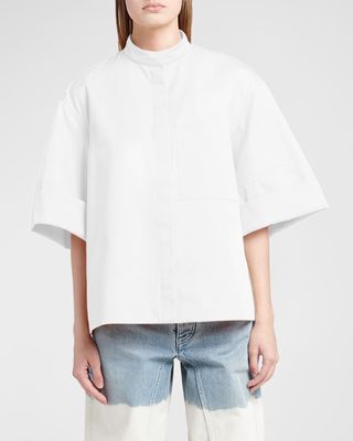 3/4-Sleeve Collared Boxy Shirt