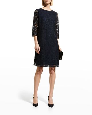 3/4-Sleeve Lined Flora Lace Dress