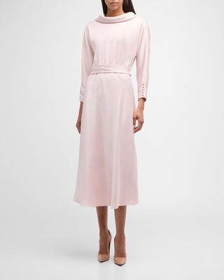 3/4-Sleeve Roll-Neck Midi Dress