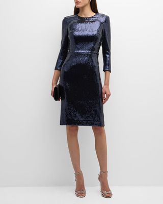3/4-Sleeve Sequin Midi Dress