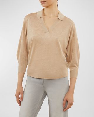 3/4-Sleeve Shimmer Knit Sweater
