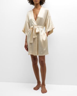3/4-Sleeve Short Silk Charmeuse Robe