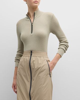 3/4-Zip Mock-Neck Metallic Cashmere-Silk Sweater With Monili PLacket