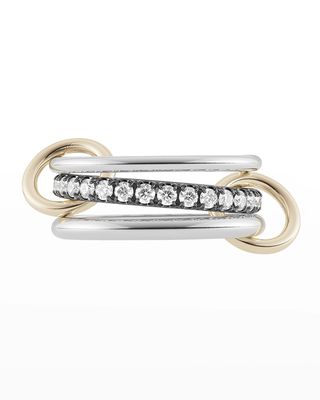 3-Link Ring in Sterling Silver with Diamonds, Black Rhodium and Yellow Gold, Size 6.5