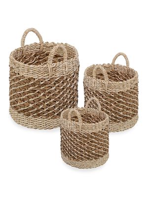 3-Piece Tea-Stained Woven Basket Set - Natural - Natural