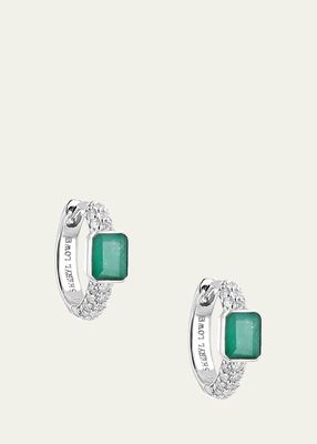 3 Row Diamond Huggie Earrings with Emeralds