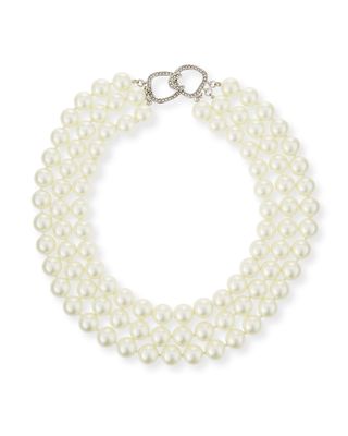 3-Row Pearly Necklace, 16"L