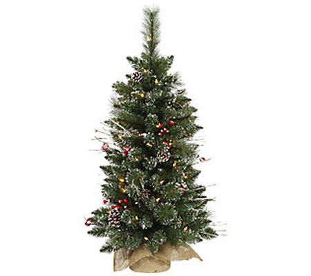 3' Snow-Tipped Pine Berry Tree with Clear Light s by Vickerman