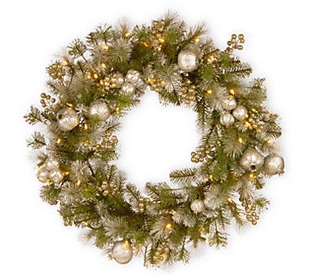 30" Glittery Pine Wreath with Battery-Operated LED Lights