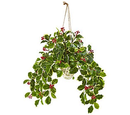 30" Holly Berry in Vase Real Touch by Nearly Na tural