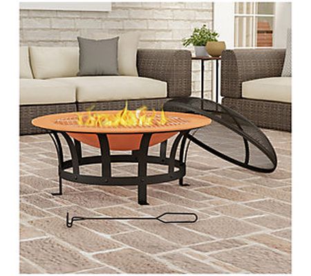 30" Outdoor Deep Fire Pit with Grilling Grate
