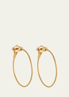 30mm Gold Wire Hoop Earrings with Diamond Clusters