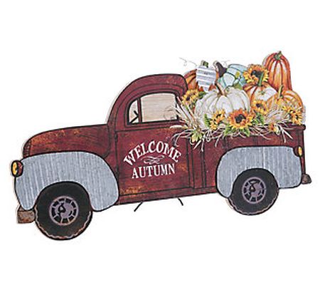 31.5-in L painted wood truck with Fall filled b ed by Gerson Co