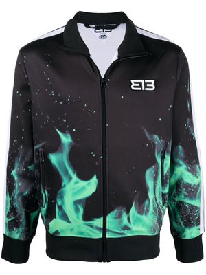 313 WORLDWIDE flame-print patch-detail track jacket - Black