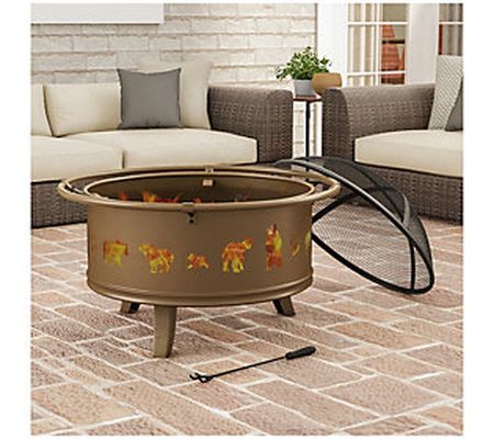 32" Outdoor Deep Fire Pit with Bear Cutouts