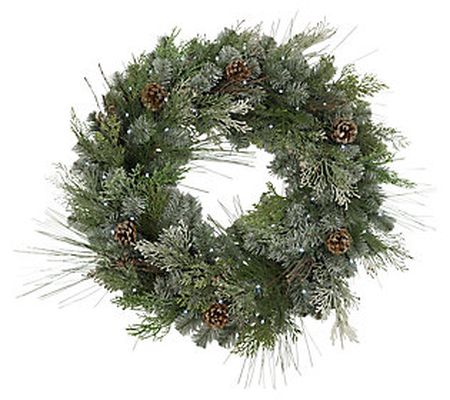 32"D Snowy Mixed Pine Wreath w/ LED Lights by G erson Co