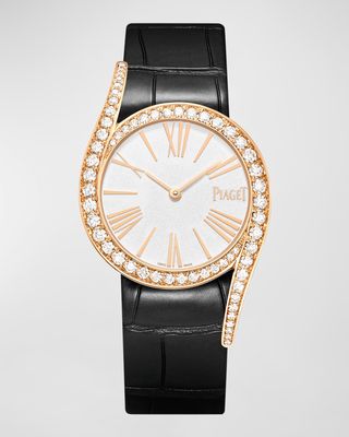 32mm Limelight Gala 18K Pink Gold Diamond Auto Watch with Alligator Strap