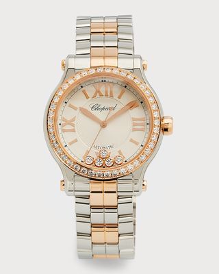 33mm Rose Gold and Stainless Steel Diamond Happy Sport Watch with Bracelet Strap