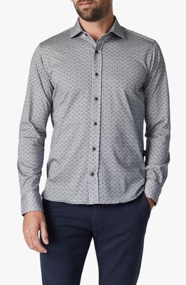 34 Heritage Leaf Pattern Jersey Button-Up Shirt in Grey Melange