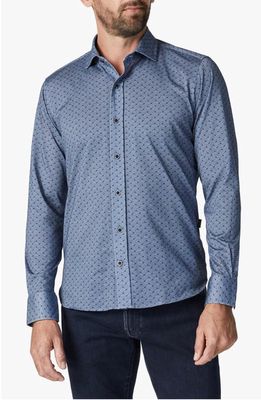 34 Heritage Leaf Pattern Jersey Button-Up Shirt in Indigo Melange
