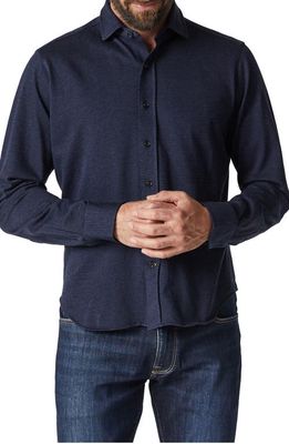 34 Heritage Structured Grid Cotton Button-Up Shirt in Navy Blue