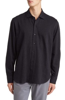 34 Heritage Structured Long Sleeve Cotton Button-Up Shirt in Dark Grey