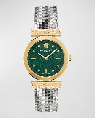34mm Versace Regalia Watch with Mesh Bracelet, Two-Tone/Green