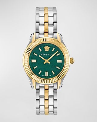 35mm Greca Time Watch with Bracelet Strap, Two-Tone/Green