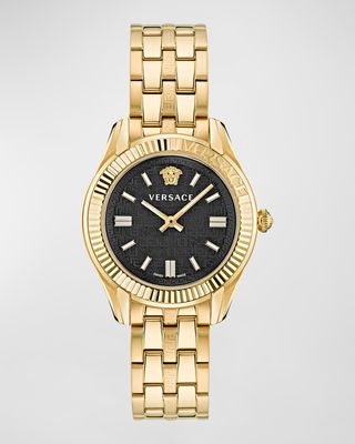 35mm Greca Time Watch with Bracelet Strap, Yellow Gold/Black