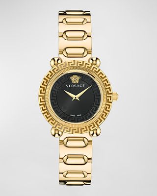 35mm Greca Twist Watch with Bracelet Strap, Yellow Gold/Black