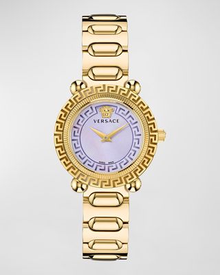 35mm Greca Twist Watch with Bracelet Strap, Yellow Gold/Purple