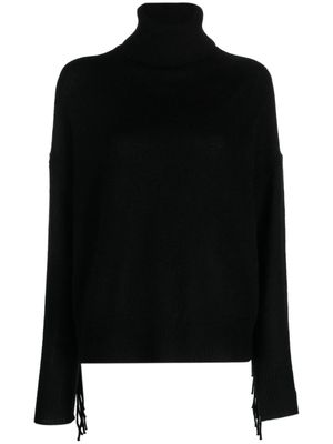 360Cashmere fringe-detail roll-neck cashmere jumper - Black