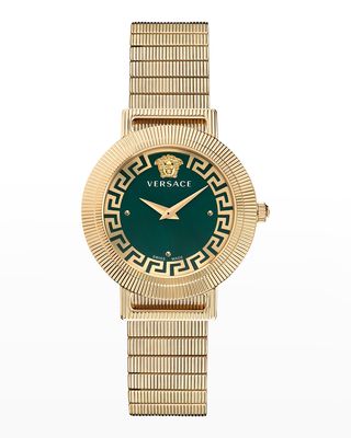 36mm Greca Chic Bracelet Watch, Gold/Green