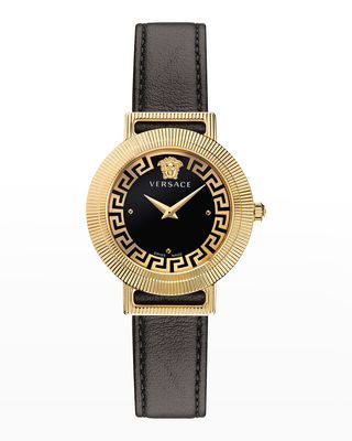 36mm Greca Chic Leather Watch, Gold/Black