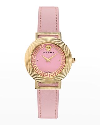 36mm Greca Chic Leather Watch, Gold/Pink