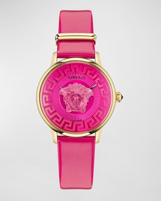 38mm Medusa Alchemy Leather Watch, Yellow Gold/Pink
