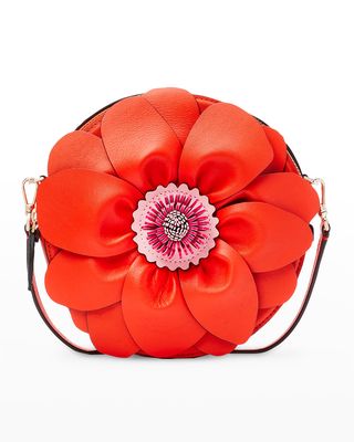 3d flower round leather crossbody bag