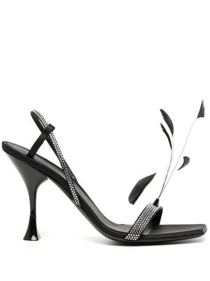 3juin Elettra 100mm feather-detail leather sandals - Black