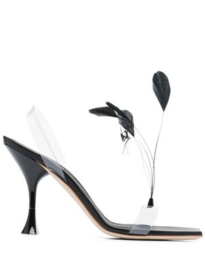 3juin feather-detail leather sandals - Black